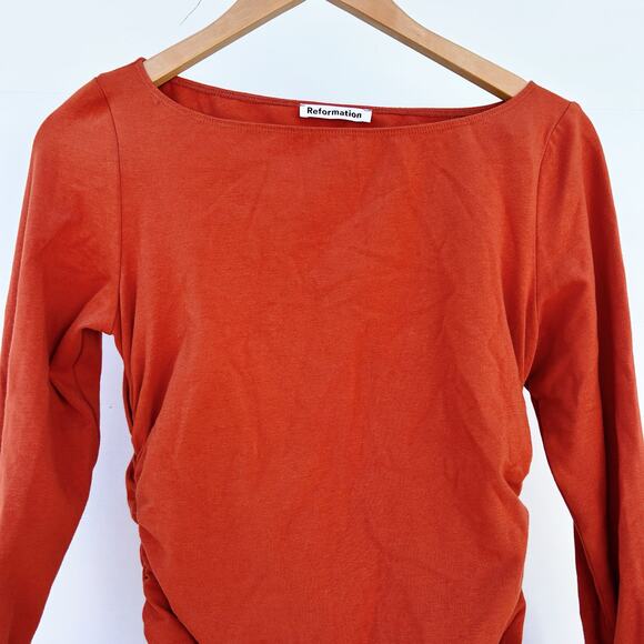 New Reformation Lucio Knit Bodycon Long Sleeve Rust Dress Short Medium Orange - Picture 5 of 10